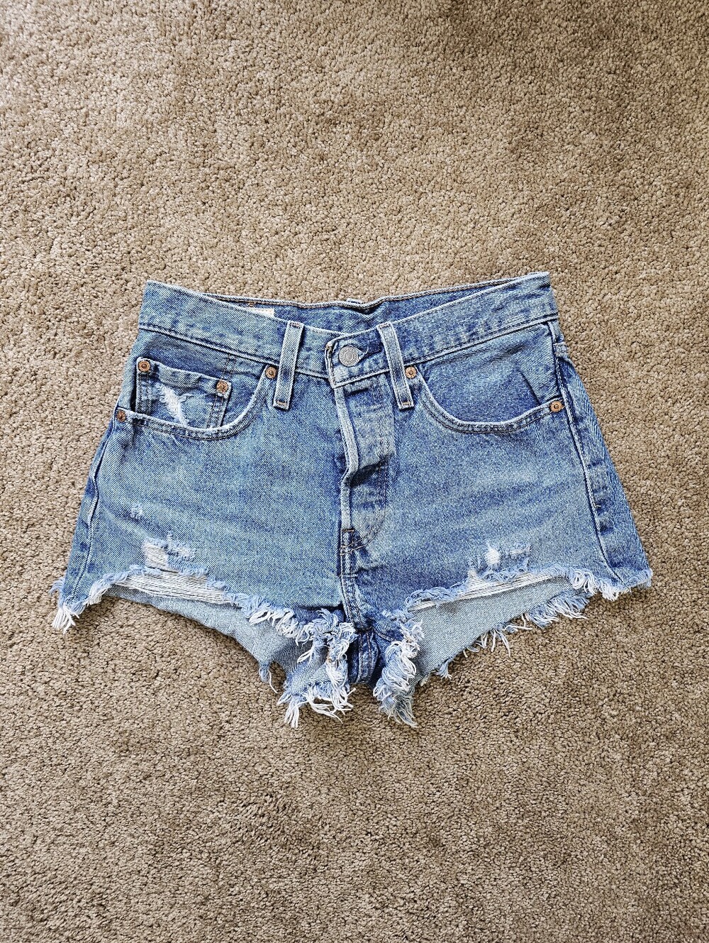 Levi's Light Blue Distressed High-Rise Jean Shorts